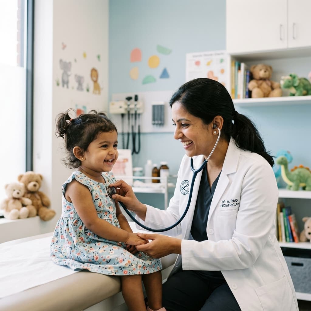 Pediatrician caring for a child at Mukundha Clinic
